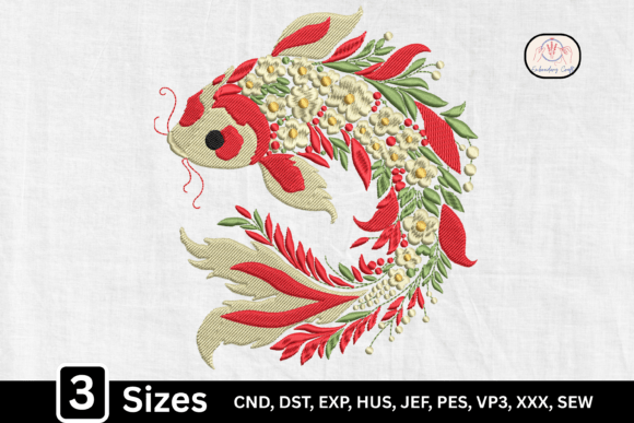 Evaluating the Floral Ornate Koi Fish Embroidery Design