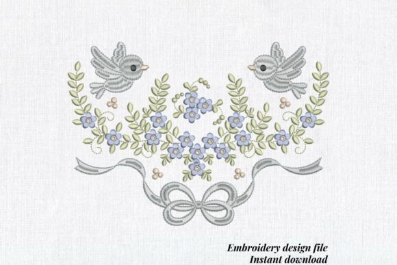 Floral Bird Border Embroidery for Boutique Apparel