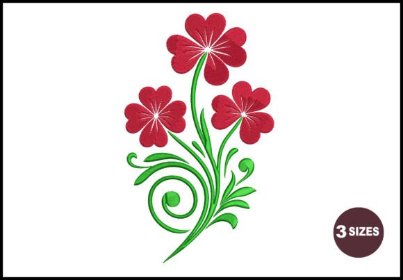 Three Red Heart-Petal Flowers Embroidery Design Review